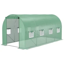 Outsunny Extra-Large Walk-in Tunnel Hoop Greenhouse, PE Cover, Steel, Roll-Up Zipper Door & Windows For Flowers, Vegetables, Tropical Plants, Green -Outsunny GUEST 20f3576e 8bfd 4546 a7cc 000c161d4e0d