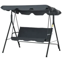 Outsunny 3-Person Porch Swing With Stand, Outdoor Swing For Patio Porch With Tilt Canopy & Comfortable Swing Bench-Style Seat, Steel Frame, Gray -Outsunny GUEST 22c1572e 6f66 4324 b1c3 18d47f261867