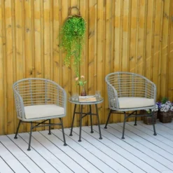 Outsunny 3-Piece Patio Rattan Chair And Table Furniture Set, Outdoor Bistro Set With Two Chairs And Coffee Table For Garden, Or Backyard