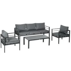 Outsunny Patio Furniture Set 4 Pieces, Outdoor Conversation Set With Water-Resistant Cushions, Coffee Table, 3-Seater Sofa, 2 Chairs For Porch, Gray -Outsunny GUEST 22fafc4e 75b3 4199 964d 67d36d59536c