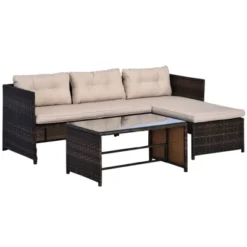 Outsunny 3-Piece Wicker Patio Furniture Sets, Rattan Conversation Sets, Sectional Sofa Set With Cushioned Lounge Chaise For Garden Poolside Or Porch Lounging -Outsunny GUEST 23005710 cd46 47e3 9de2 c48e4ca5c7c9