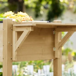 Outsunny 49" X 21" X 34" Raised Garden Bed W/ 8 Grow Grids, Outdoor Wood Plant Box Stand W/ Folding Side Table And Wheels, Natural -Outsunny GUEST 231bc211 97e3 494c abc4 dfd881dca5eb