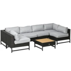 Outsunny 7 Piece Outdoor Patio Furniture Set, PE Rattan Wicker Sectional Sofa Set W/ Couch Cushions, Aluminum Frame & Composite Table, Light Gray -Outsunny GUEST 24258ffe c5d1 458a 8852 0cfd9226ee19