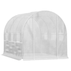 Outsunny 10' X 7' X 7' Walk-in Tunnel Greenhouse, Outdoor Plant Nursery With Quality PE Cover, Zipper Doors And Mesh Windows, White -Outsunny GUEST 252813b4 fb80 4012 8224 4f06ef40076a