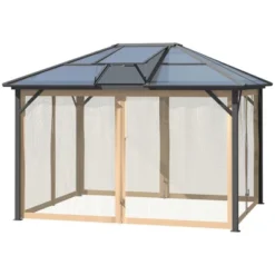 Outsunny Hardtop Polycarbonate Gazebo Canopy Aluminum Frame Pergola With Top Vent And Netting For Garden, Patio, Grey -Outsunny GUEST 25ead2af 83c8 4b54 aee0 54a15ae74fbb