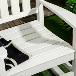 Outsunny 2 Pc Outdoor Rocking Chair, Traditional Slatted Porch Rocker With Armrests, Waterproof HDPE, Light Gray -Outsunny GUEST 269fcf7f b805 4dd1 9408 2eff1c5f4a76