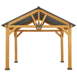 Outsunny 11x13 Hardtop Gazebo With Wooden Frame, Permanent Metal Roof Gazebo Canopy With Ceiling Hook For Garden, Patio, Backyard -Outsunny GUEST 26e6fb2e 40a8 4bba a3c0 52b55a17fa65