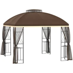 Outsunny 10' X 10' Patio Gazebo Canopy Outdoor Canopy Shelter With Double Tier Roof, Removable Mesh Netting, Display Shelves -Outsunny GUEST 270ebba0 3f41 4e1c 9f49 b965c638f4ac