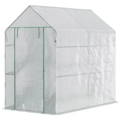 Outsunny 47.25" X 73.25" X 74.25" Walk-in Greenhouse, Outdoor Portable Plant Flower Growing Warm House With Roll-up Door And 4 Shelves, White -Outsunny GUEST 2762622c ce78 40bb b434 6cc799597647