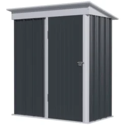 Outsunny 5' X 3' Steel Outdoor Storage Shed, Small Lean-to Shed For Garden, Tools, Tiny Metal Garage, Floor Base, Shelf, Lock, Dark Gray -Outsunny GUEST 29397d3d dad8 457d b86d 6901a7d38ff3