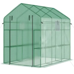 Outsunny 2-Tier Shelf Greenhouse With Door, Windows, PE Cover, Steel Frame For Outdoor Garden Plant & Plant Use, 84.25" X 56.25" X 76.75", Green -Outsunny GUEST 2aa9c024 846e 4d79 a50c 9064ceb9de49
