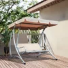 Outsunny 3 Person Patio Swing Seats, Porch Swing With Stand And Adjustable Canopy Outdoor Swing Chair Bench For Garden, Poolside