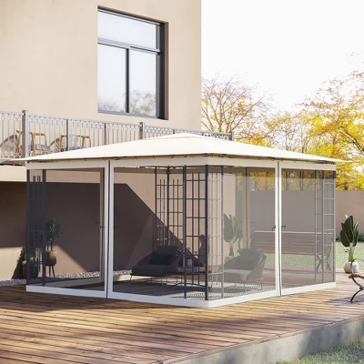 Outsunny 12' X 12' Replacement Mesh Sidewall Netting For Patio Gazebos And Canopy Tents With Zippers (Sidewall Only), Cream 2 Outsunny 12' X 12' Replacement Mesh Sidewall Netting For Patio Gazebos And Canopy Tents With Zippers (Sidewall Only), Cream - Image 2