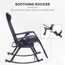 Outsunny Zero Gravity Reclining Rocking Chair, Lounge Rocker, Folding, Pillow, Side Tray, Cup And Phone Holder -Outsunny GUEST 2ca8b810 a368 439c 957c e72aee19cbcf