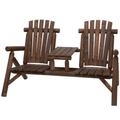 Outsunny Wood Adirondack Patio Chair Bench With Center Coffee Table, Perfect For Lounging And Relaxing Outdoors 3 Outsunny Wood Adirondack Patio Chair Bench With Center Coffee Table, Perfect For Lounging And Relaxing Outdoors - Image 3