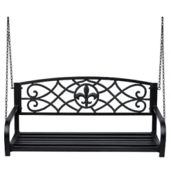 Outsunny Steel Hanging Porch Swing, Fleur-de-Lis Design Outdoor Swing Seat Bench With Chains For The Yard, Deck, & Backyard, 485 LBS Weight Capacity -Outsunny GUEST 2f5c0db2 37ff 45fa bfec eef6a50378b9