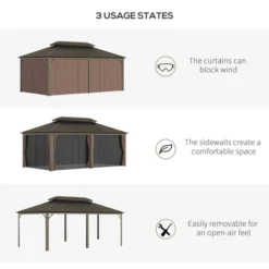 Outsunny Patio Gazebo 12' X 20', Netting & Curtains, 2 Tier Double Vented Steel Roof, Hardtop, Ceiling Hooks, Rust Proof Aluminum, Brown -Outsunny GUEST 32c76c67 68a3 4592 8e86 425c34a5d4b3