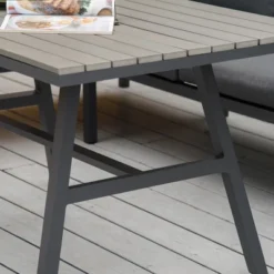 Outsunny 4 Piece Patio Furniture Set, Outdoor L-Shaped Sectional Sofa With 2 Couches, Bench, Dining Table, Cushions, Aluminum Conversation Set, Gray -Outsunny GUEST 33c9cc0f 898d 4083 8533 fb03b0a4fc30