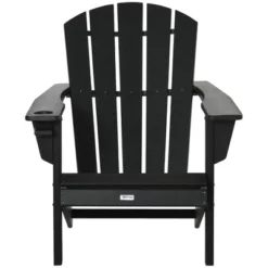 Outsunny Plastic Adirondack Chair, Outdoor Fire Pit Seating HDPE Lounger Chair With Cup Holder, High Back And Wide Seat For Patio, Backyard, Garden, Lawn -Outsunny GUEST 340ddb71 5b5c 41f4 8ace 1d9e10f9457c