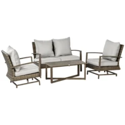 Outsunny Patio Furniture Set, 4 Piece Outdoor Rattan Conversation Set With 2 Rocking Chairs, Cushions, Loveseat Sofa & Coffee Table -Outsunny GUEST 367fa520 e013 4f4a 9648 8a2da88ad5ae