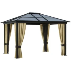 Outsunny 10x12 Polycarbonate Hardtop Gazebo, Gazebo Canopy With Aluminum Frame, Curtains And Netting For Garden, Patio, Backyard, Beige -Outsunny GUEST 381e590c 960d 4a8d 97f2 56b6e55a9e0d