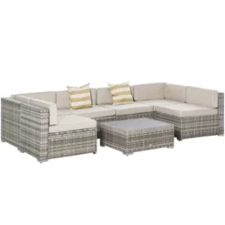 Outsunny 7-Piece Patio Furniture Sets Outdoor Wicker Conversation Sets All Weather PE Rattan Sectional Sofa Set With Cushions & Slat Plastic Wood Table -Outsunny GUEST 3c6da1bd 388e 4115 a082 d5bd2c215766