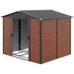 Outsunny 94.5" X 81" Outdoor Storage Shed, Galvanized Steel Metal Garden Shed With Double Sliding Lockable Door, Floor Frame, Vents, Teak -Outsunny GUEST 3dacf03b 317e 4e66 8f84 40d1fb8c5048