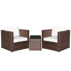 Outsunny 3-Piece Patio Wicker Bistro Set, Outdoor All-hand Weave PE Rattan Conservatory Garden Porch Furniture W/ Cushions & Coffee Table -Outsunny GUEST 402c4432 acab 43ed 85c8 03ccb0264a80