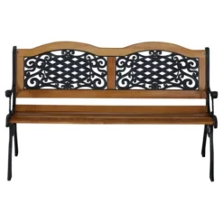 Outsunny 50" Outdoor Garden Bench, Park Style Patio Bench With A 2 Person Loveseat Design, Wood & Metal With Antique-like Flourishes, Teak -Outsunny GUEST 4053113f 16da 4b2f b252 b917782411e3