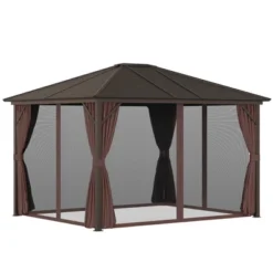 Outsunny 10' X12' Hardtop Gazebo With Aluminum Frame, Permanent Metal Roof Gazebo Canopy With 2 Hooks, Curtains And Netting For Garden -Outsunny GUEST 40efbd67 db4c 4557 9440 8b66965912f2