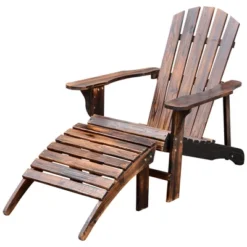 Outsunny Adirondack Chair With Ottoman, Wooden Patio Fire Pit Chair With Footrest With Wide Armrests For Backyard, Garden, Lawn, Rustic Brown -Outsunny GUEST 40f931bb b5b4 42fa 8581 afa112abc016