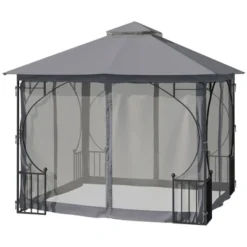 Outsunny 10' X 10' Patio Gazebo Canopy Outdoor Pavilion With Mesh Netting SideWalls, 2-Tier Polyester Roof, & Steel Frame, Dark Gray 7 Outsunny 10' X 10' Patio Gazebo Canopy Outdoor Pavilion With Mesh Netting SideWalls, 2-Tier Polyester Roof, & Steel Frame, Dark Gray -Outsunny GUEST 4123ad6b dc9e 47f4 94b9 a2ebf939c49f