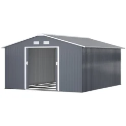 Outsunny 11' X 13' Metal Storage Shed Garden Tool House With Double Sliding Doors, 4 Air Vents For Backyard, Patio, Lawn Dark Gray -Outsunny GUEST 4176ab92 fbba 4af3 840d bc414a119477
