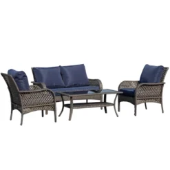 Outsunny 4-Piece Outdoor Wicker Sofa Set, Outdoor PE Rattan Conversation Furniture With 4 Chairs & Table, Water-Fighting Material -Outsunny GUEST 41a1eef5 93bd 4236 8f2c 11486203420e