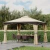 Outsunny Outdoor Gazebo With Mesh Netting Sidewalls For Shade And Rain, Patio Gazebo Canopy With 2-Tier Soft Top Roof And Steel Frame For Lawn, Garden, Backyard And Deck