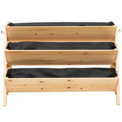 Outsunny 3-Tiers Raised Garden Bed Raised Garden Boxes Wooden Plant Stand With Side Hooks, Great For Flowers Herbs Vegetables, Natural -Outsunny GUEST 44ebf9d9 aa42 4426 b875 c6fe707e71f1