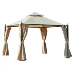 Outsunny 10' X 10' Steel Outdoor Patio Gazebo With Polyester Privacy Curtains, Two-Tier Roof For Air, & Large Design -Outsunny GUEST 46e3b352 a24d 4ef4 bf8f b6a964123639