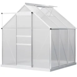 Outsunny Aluminum Greenhouse, Polycarbonate Walk-in Garden Greenhouse Kit With Adjustable Roof Vent, Rain Gutter And Sliding Door For Winter, Silver -Outsunny GUEST 472d6079 438f 49e9 a3b8 20395c8cb30f