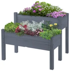 Outsunny 34" X 34" X 28" Raised Garden Bed 2-Tier Wooden Planter Box For Backyard, Patio To Grow Vegetables, Herbs, And Flowers Gray -Outsunny GUEST 47498060 7219 41a5 a9f2 be62717ffe45