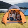 Outsunny 3-4 Person Camping Tent, Lightweight Outdoor Tent Waterproof Windproof W/ Carrying Bag, 3 Doors, Easy Setup For Backpacking Hiking, Orange