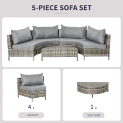 Outsunny 5-piece Half-Moon Outdoor Sectional Sofa, PE Rattan Wicker Furniture With Couch, Table & Cushions, Gray -Outsunny GUEST 4792b4df 937c 4afd 993e 29a2ba11bac3