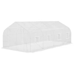 Outsunny 19.5' X 9.8' X 6.9' Walk-In Greenhouse, Outdoor Gardening Canopy Hot House With 8 Roll-up Windows, Zippered Door & Weather Cover, Steel White -Outsunny GUEST 4918d9a3 7ce4 45b0 8a0a 4c3e3696b63a
