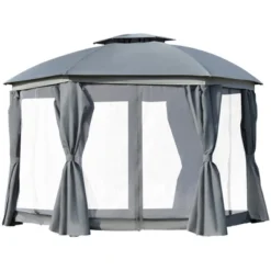 Outsunny 12' X 12' Round Outdoor Gazebo, Patio Dome Gazebo Canopy Shelter With Double Roof, Netting Sidewalls And Curtains, Zippered Doors, Strong Steel Frame -Outsunny GUEST 4ac78002 3dcd 4a29 8188 dea07fdf9a0a