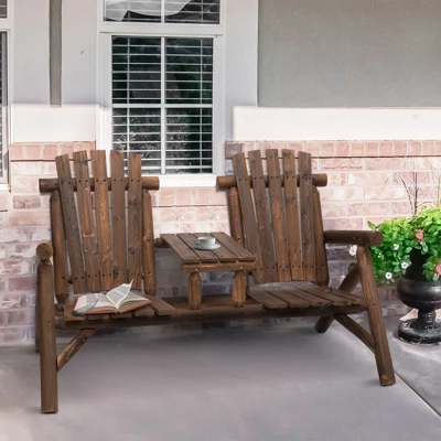 Outsunny Wood Adirondack Patio Chair Bench With Center Coffee Table, Perfect For Lounging And Relaxing Outdoors 1 Outsunny Wood Adirondack Patio Chair Bench With Center Coffee Table, Perfect For Lounging And Relaxing Outdoors