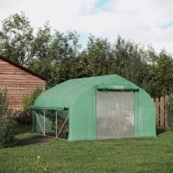 Outsunny Walk-in Tunnel Greenhouse With Zippered Mesh Doors & Roll-up Sidewalls, Upgraded Hot House, Green, 11.5' X 10' X 6.5'