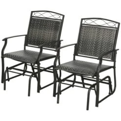 Outsunny Set Of 2 Outdoor Glider Chairs, Porch & Patio Rockers For Deck With PE Rattan Seats, Steel Frames For Garden, Backyard, Poolside, Gray -Outsunny GUEST 4d610807 270e 4d77 8519 d9c28db9bd0c