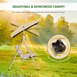 Outsunny 3 Person Outdoor Porch Swing Lounge Chair Bench With Canopy Top- Brown -Outsunny GUEST 4d6f0599 daa9 4425 9b3d 01a742faff9a