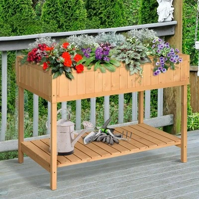 Outsunny Wooden Raised Garden Bed With 8 Slots, Elevated Planter Box Stand With Open Shelf For Limited Garden Space To Grow Herbs, Vegetables, And Flowers 2 Outsunny Wooden Raised Garden Bed With 8 Slots, Elevated Planter Box Stand With Open Shelf For Limited Garden Space To Grow Herbs, Vegetables, And Flowers - Image 2