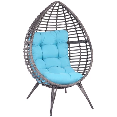 Outsunny Patio Wicker Lounge Chair With Soft Cushion, Outdoor/Indoor PE Rattan Egg Teardrop Cuddle Chair With Height Adjustable Knob For Backyard Garden Lawn Living Room 10 Outsunny Patio Wicker Lounge Chair With Soft Cushion, Outdoor/Indoor PE Rattan Egg Teardrop Cuddle Chair With Height Adjustable Knob For Backyard Garden Lawn Living Room - Image 10