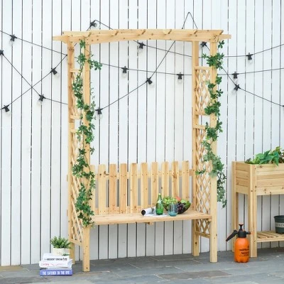 Outsunny Wooden Trellis Arbor Arch For Climbing Plants With Garden Bench, Grow Grapes & Vines, Patio Decor & 2-Person Seating, Natural 2 Outsunny Wooden Trellis Arbor Arch For Climbing Plants With Garden Bench, Grow Grapes & Vines, Patio Decor & 2-Person Seating, Natural - Image 2